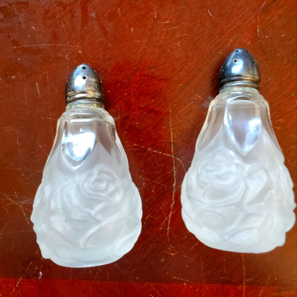 Elegant Vintage Frosted Glass Salt and Pepper Shakers